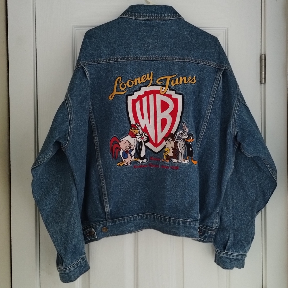 Vintage Warner Brothers Looney Tunes Denim Jacket Mens size Large